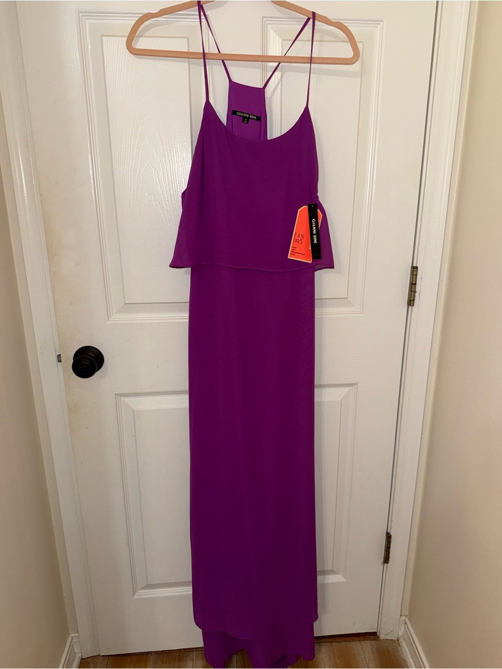 Gianni Bini Vibrant Purple Layered Maxi Dress with Spaghetti Straps